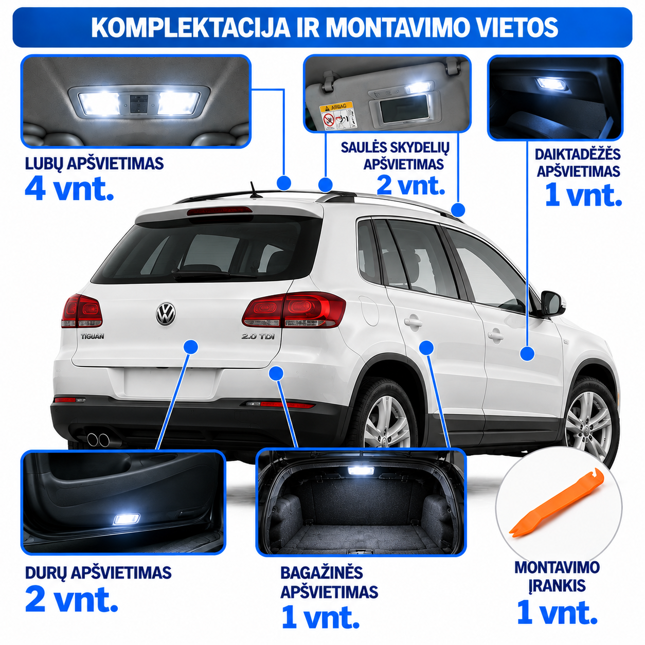 Volkswagen Tiguan LED salono lemputės 2009–2016